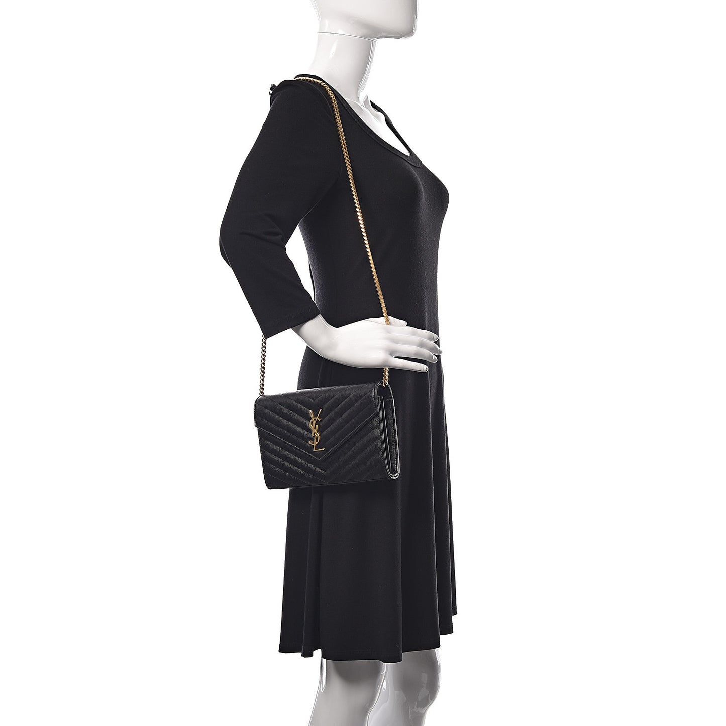 Grain De Poudre Matelasse Chevron Monogram Chain Wallet Black