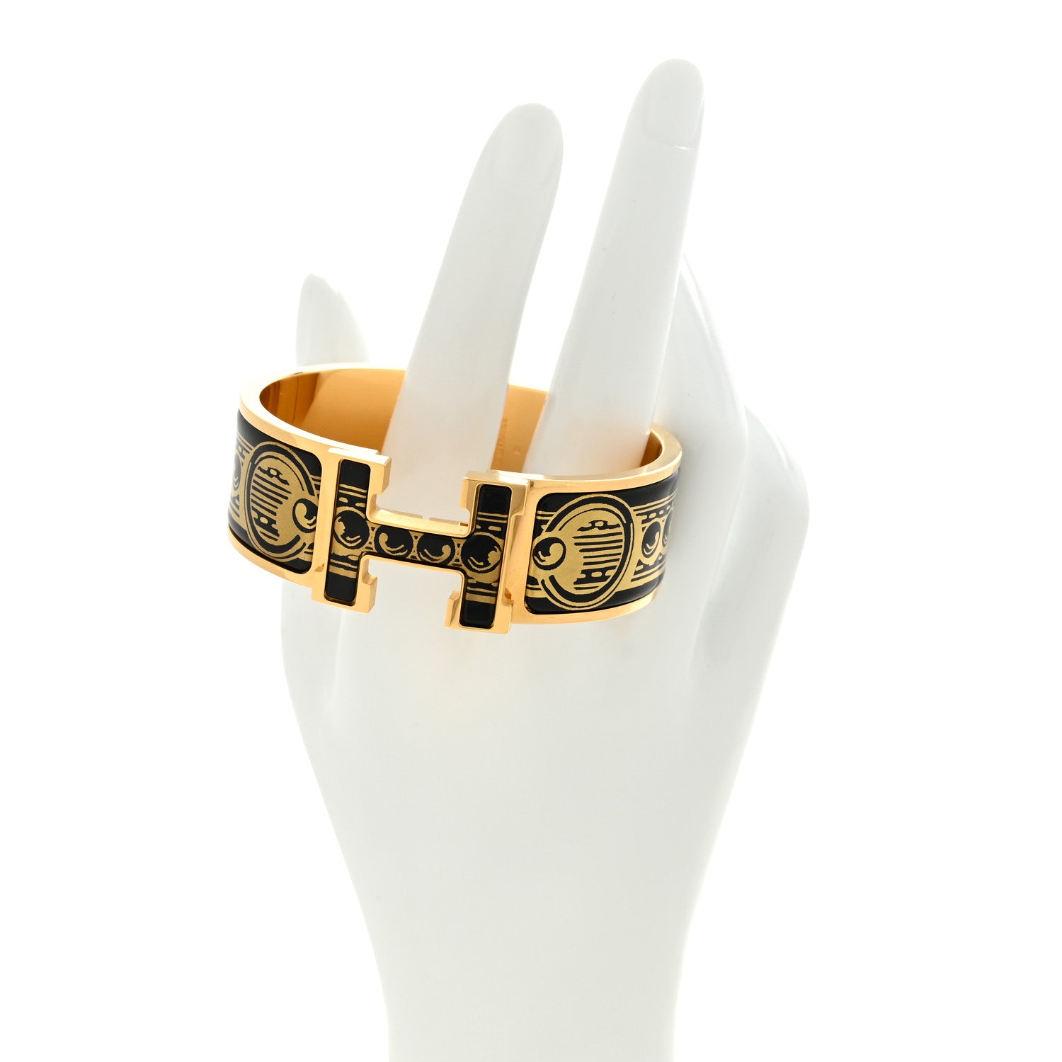 Hermes Enamel Printed Bijoux Trompe L’Oeil Wide Clic Clac H Bracelet PM Black 2 of 5