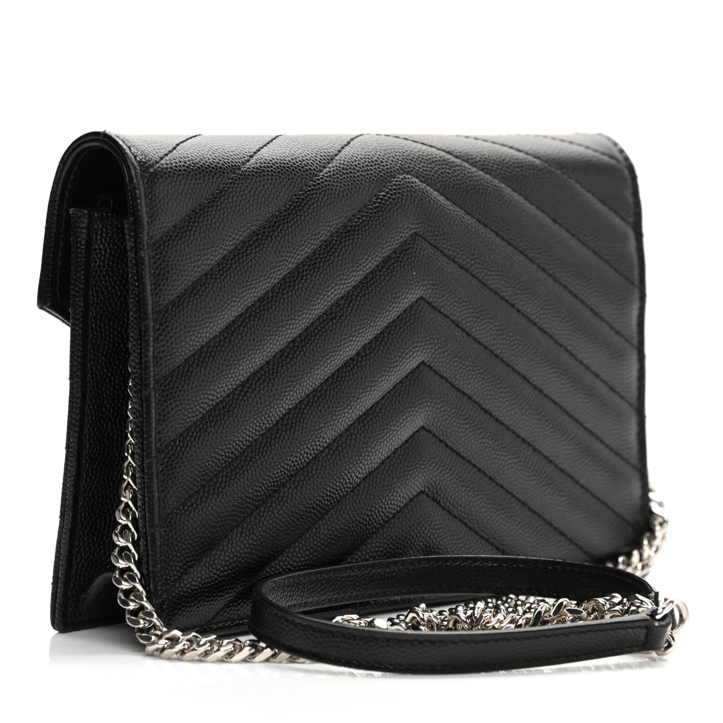 Grain De Poudre Matelasse Chevron Monogram Envelope Chain Wallet Black