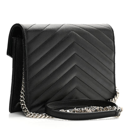 Saint Laurent Grain De Poudre Matelasse Chevron Monogram Envelope Chain Wallet Black 2 of 8