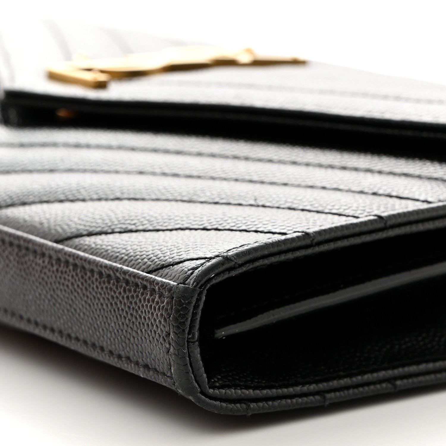 Saint Laurent Grain De Poudre Matelasse Chevron Monogram Chain Wallet Black 9 of 10