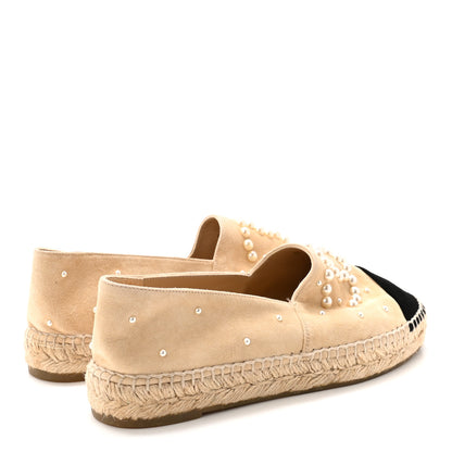 Chanel Suede Pearl CC Espadrilles 39 Beige Black 5 of 10