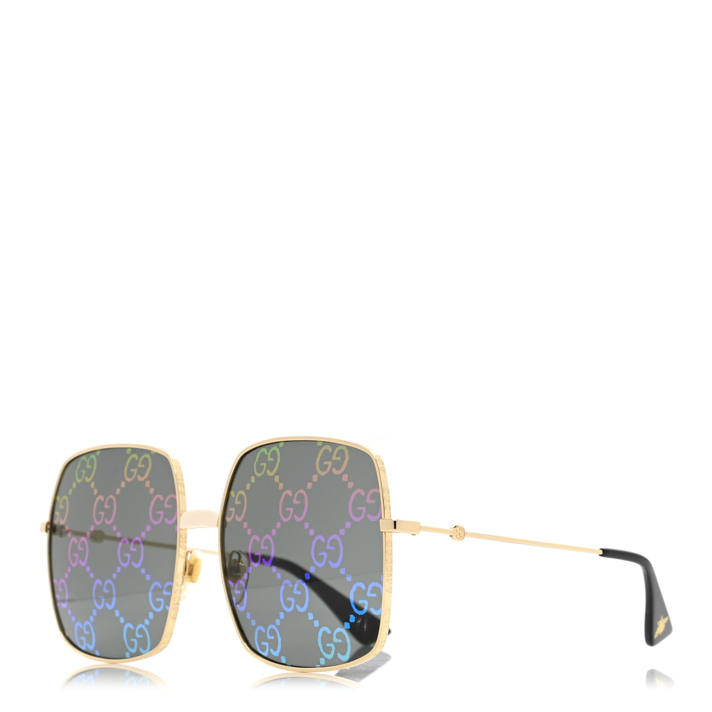 Metal Rectangular Frame Sunglasses GG0414S Gold Multicolor