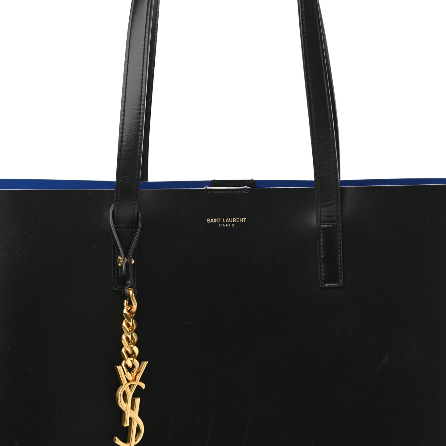 Calfskin Classic Monogram Double Face Tote Black Blue Majorelle