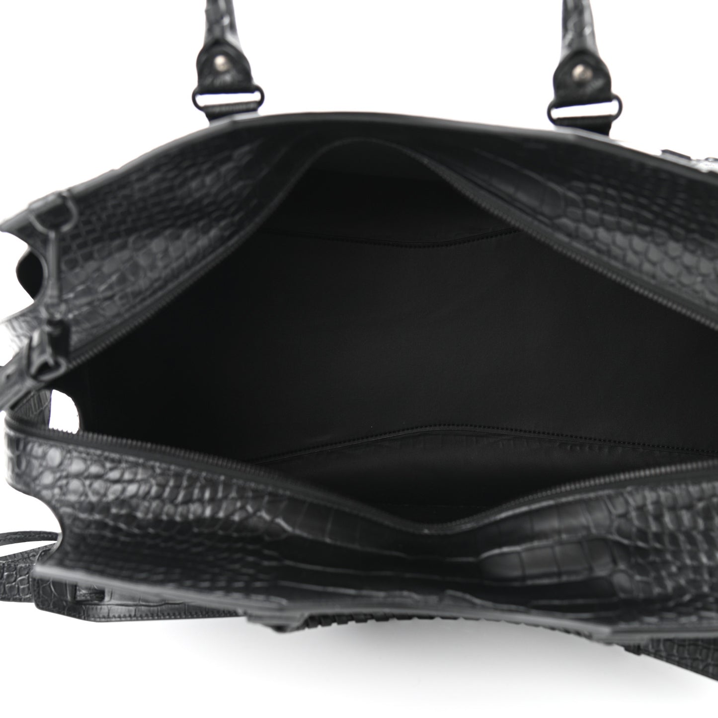 Semi Matte Calfskin Crocodile Embossed Neo Classic Black Hardware Large City Black