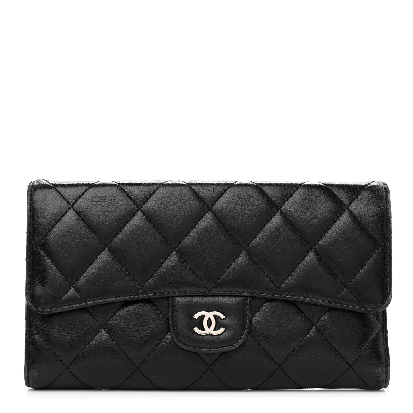 Lambskin Quilted Large Flap Wallet Black