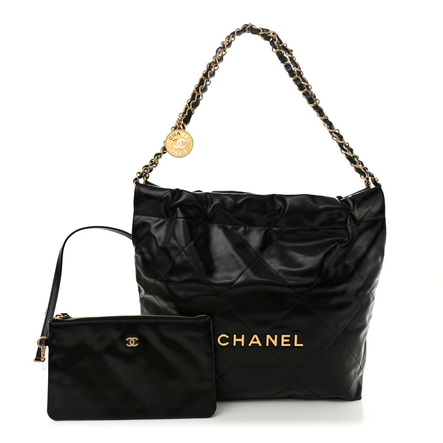 Shiny Calfskin Quilted Small Chanel 22 Black