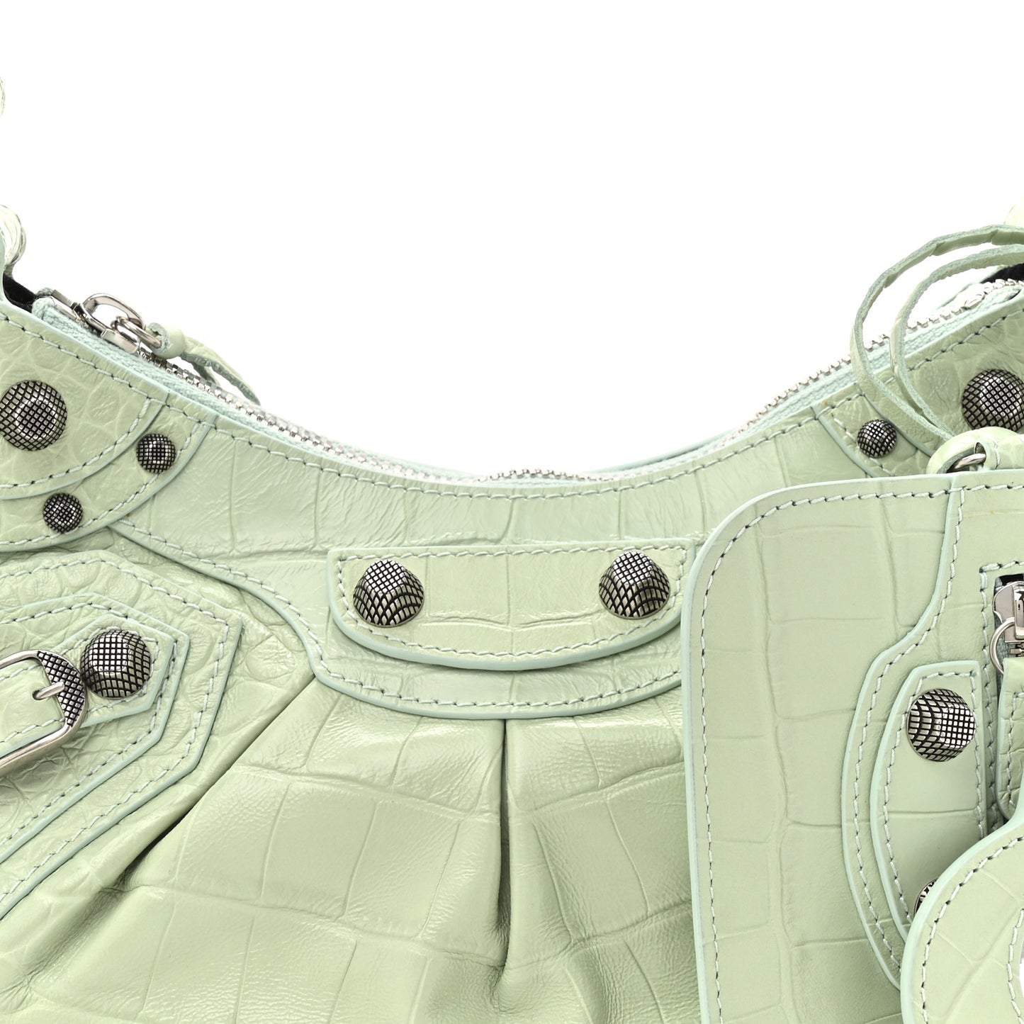 Extra Supple Calfskin Crocodile Embossed Le Cagole Shoulder Bag XS Light Green
