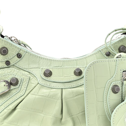 Balenciaga Extra Supple Calfskin Crocodile Embossed Le Cagole Shoulder Bag XS Light Green 9 of 11