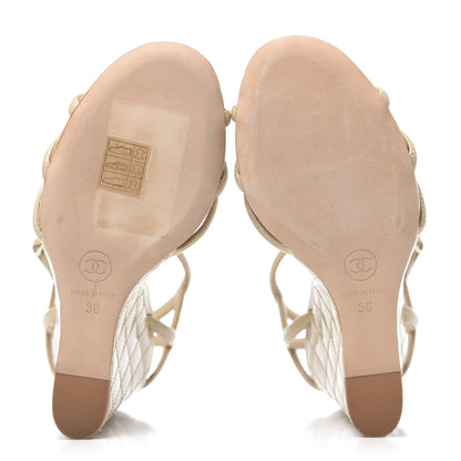 Chanel Patent Quilted Wedge Sandals 36 Beige 5 of 10