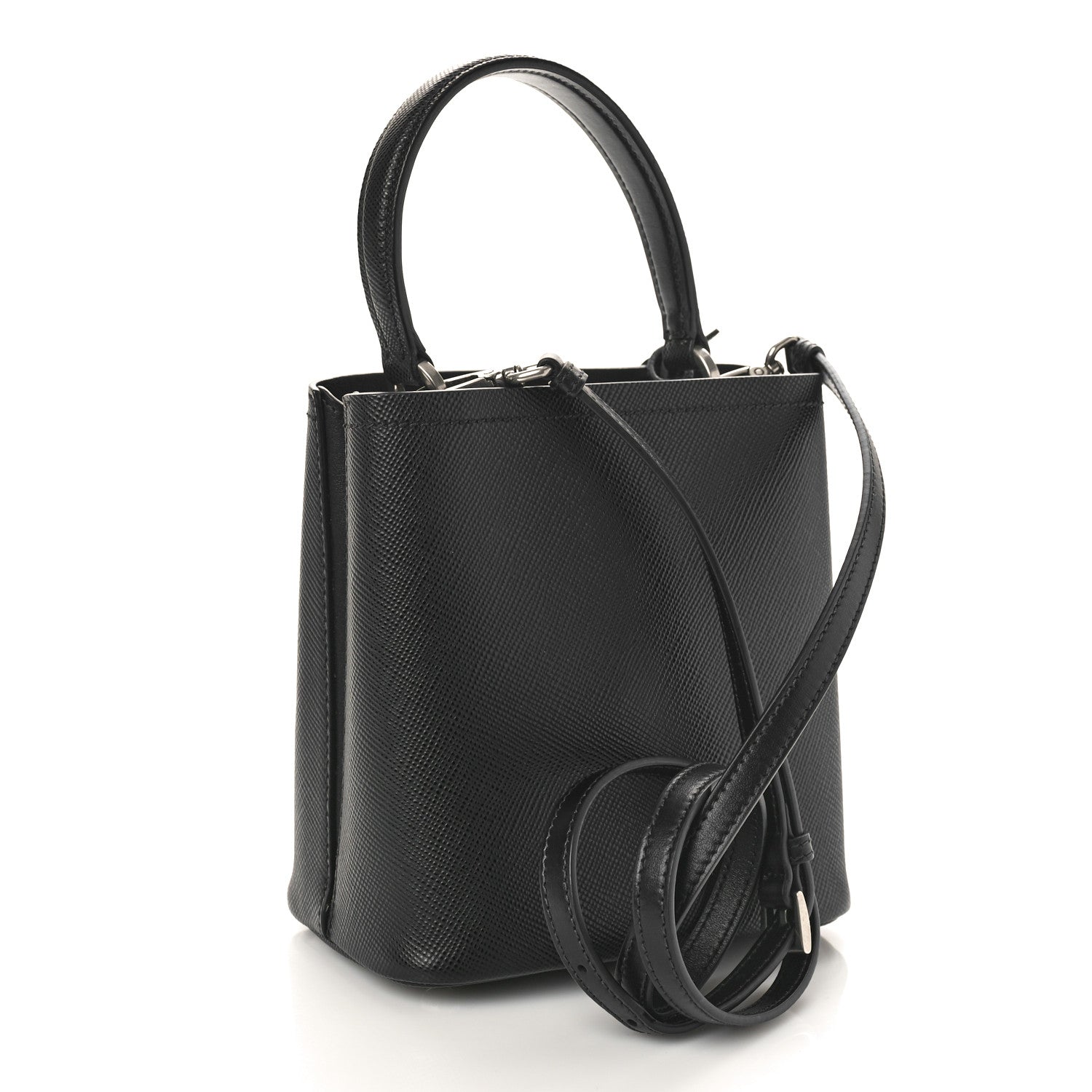 Prada Saffiano Smalto Small Panier Bucket Bag Black 2 of 8