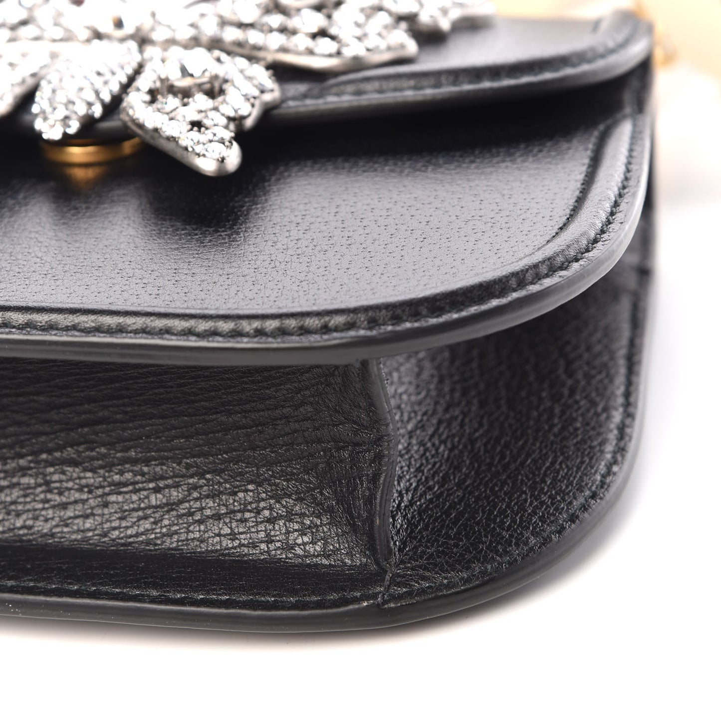 Calfskin Web Crystal Butterfly Stripe Small Totem Shoulder Bag Black