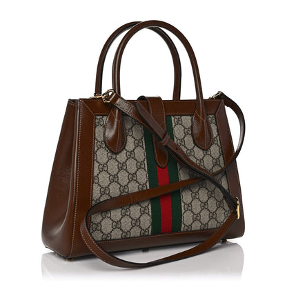 Gucci GG Supreme Monogram Azalea Calfskin Web Medium Jackie 1961 Tote Beige Ebony Brown Sugar 3 of 10
