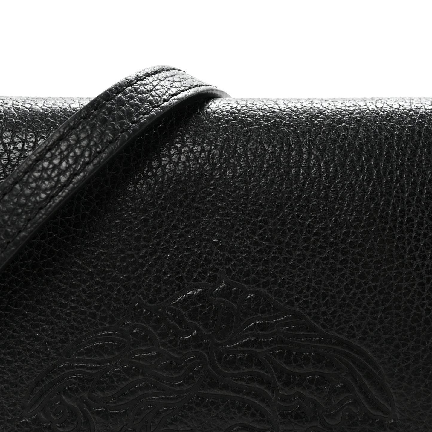 Grained Calfskin Embossed Medusa Flap Bag Black