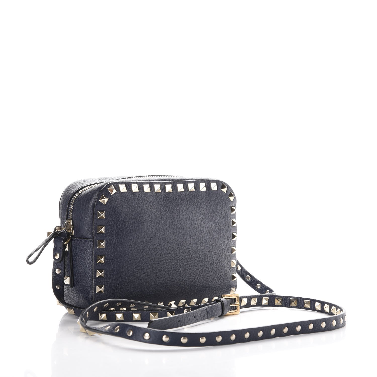 Valentino Garavani Pebbled Calfskin Rockstud Camera Crossbody Bag Marine 3 of 9