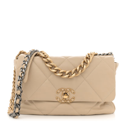 Chanel Lambskin Quilted Large Chanel 19 Flap Beige 1 of 13