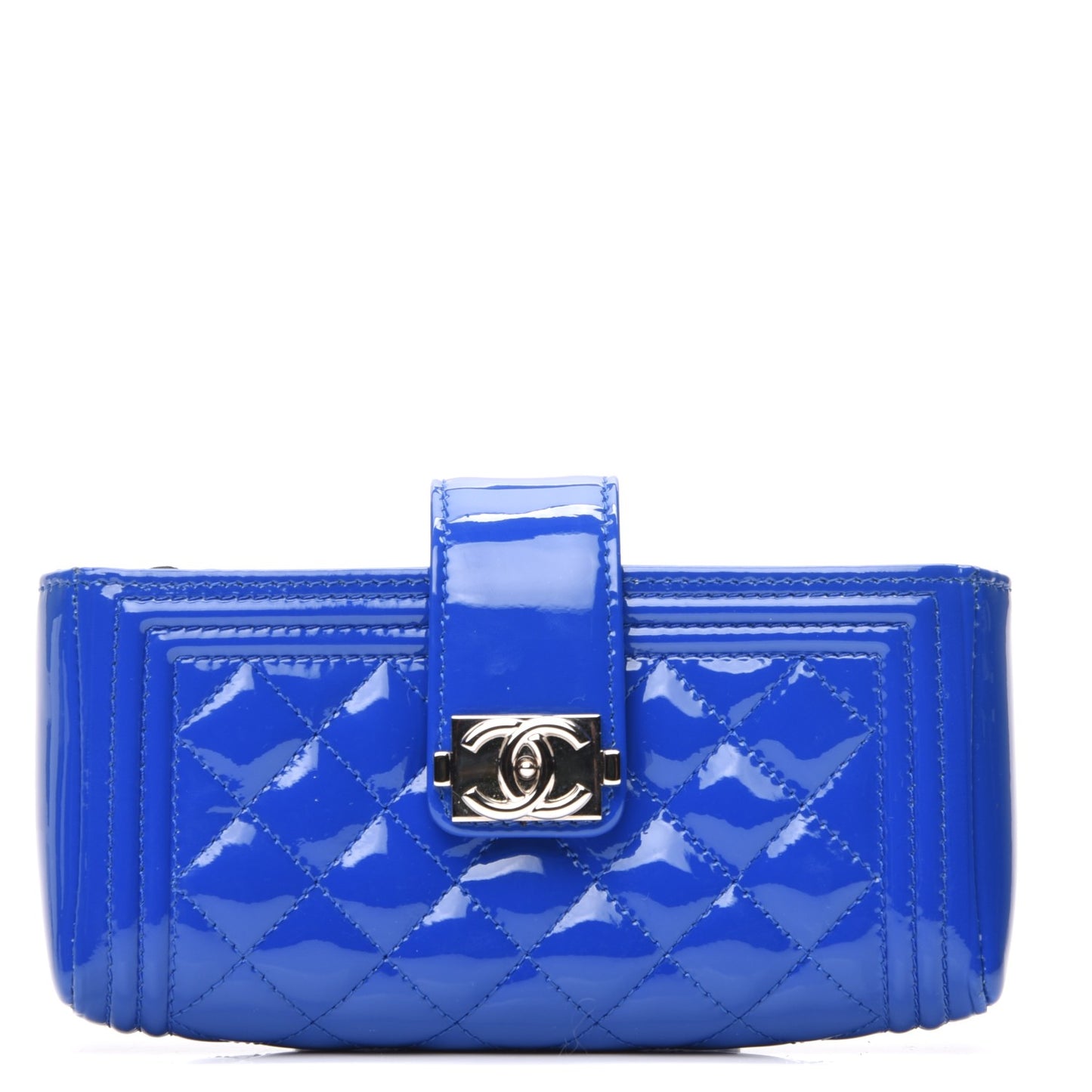 Patent Quilted Mini Phone Holder Clutch Blue