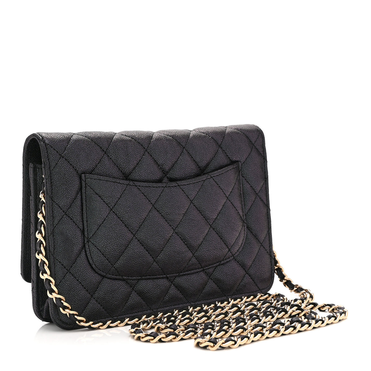 Iridescent Caviar Quilted Wallet on Chain WOC Dark Blue