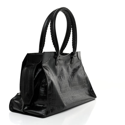 Balenciaga Semi Matte Calfskin Crocodile Embossed Neo Classic Black Hardware Large Top Handle Bag Black 3 of 14