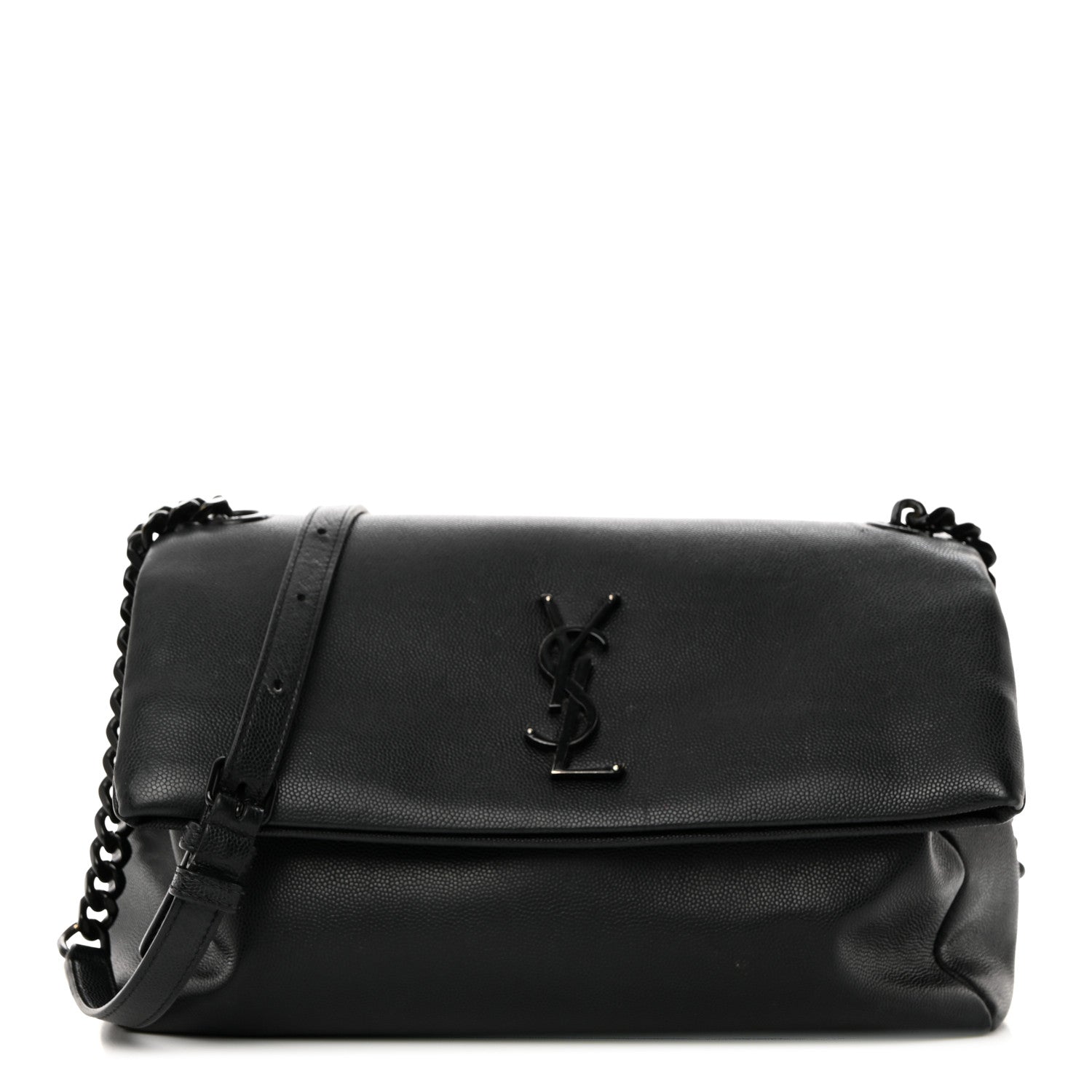 Saint Laurent Grain De Poudre Medium West Hollywood Monogram Fold-Over Black 1 of 11