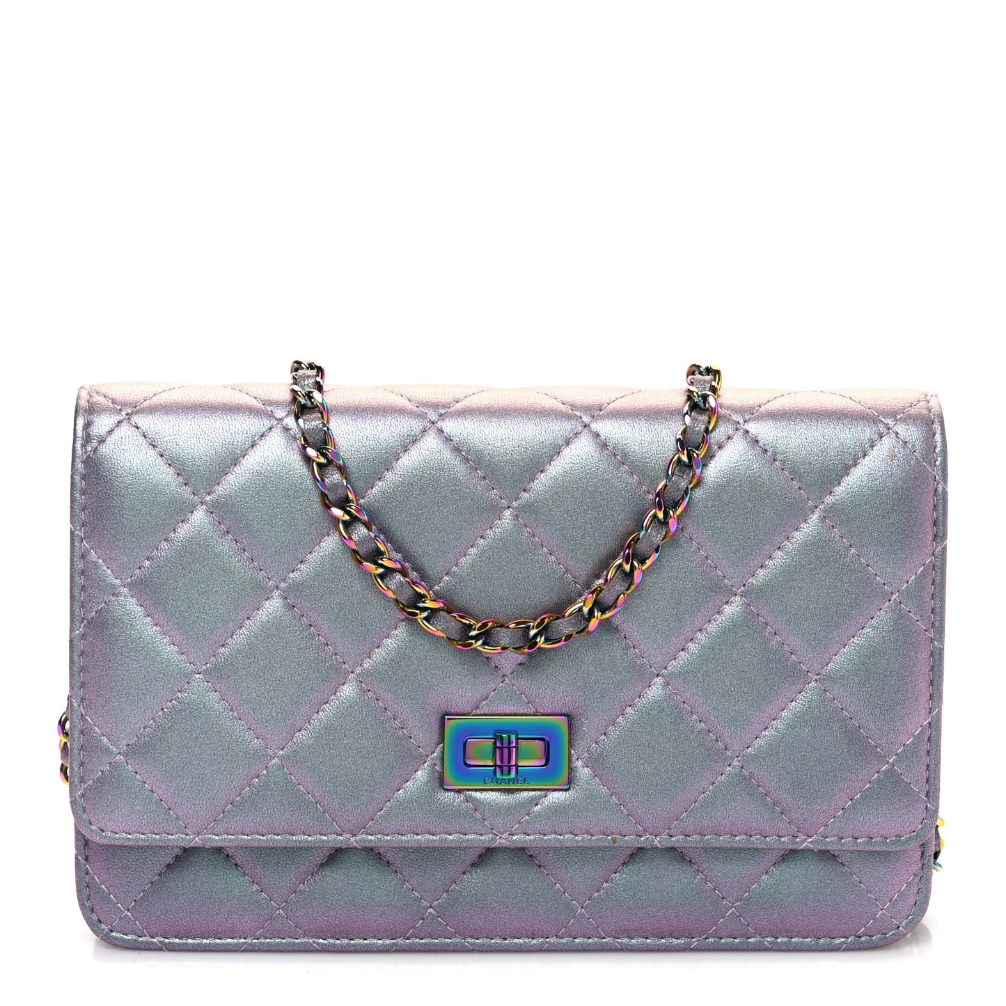 Iridescent Lambskin Quilted Reissue Wallet On Chain WOC Light Purple