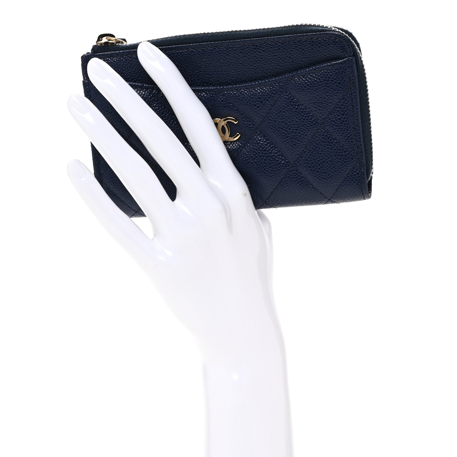 Chanel Caviar Quilted CC Zip Around Card Holder Navy 2 of 10