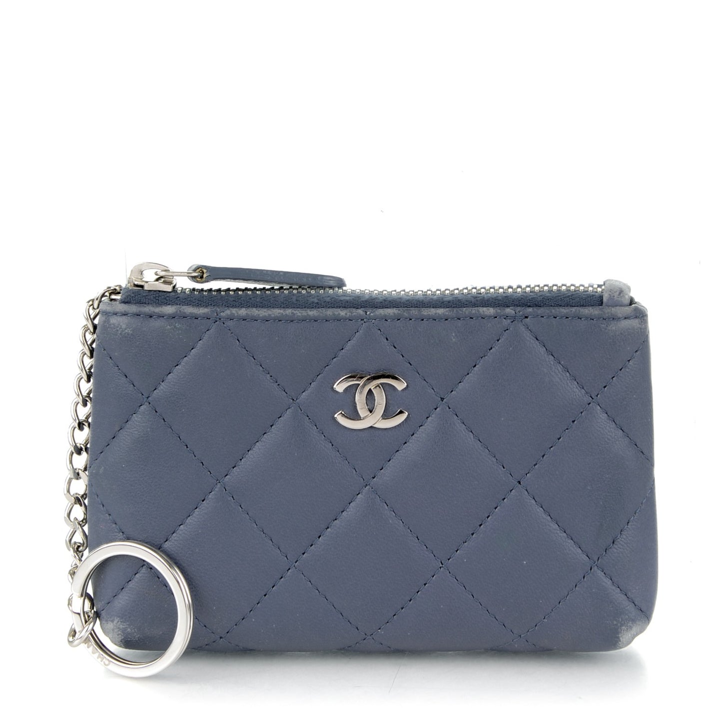 Lambskin Quilted Key Holder Case Blue