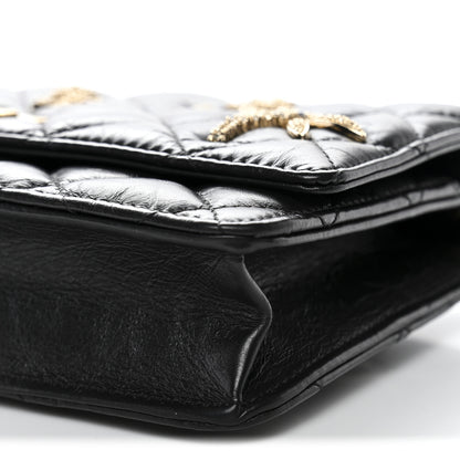 Chanel Aged Calfskin Quilted Lucky Charms 2.55 Reissue Wallet On Chain WOC Black 11 of 11