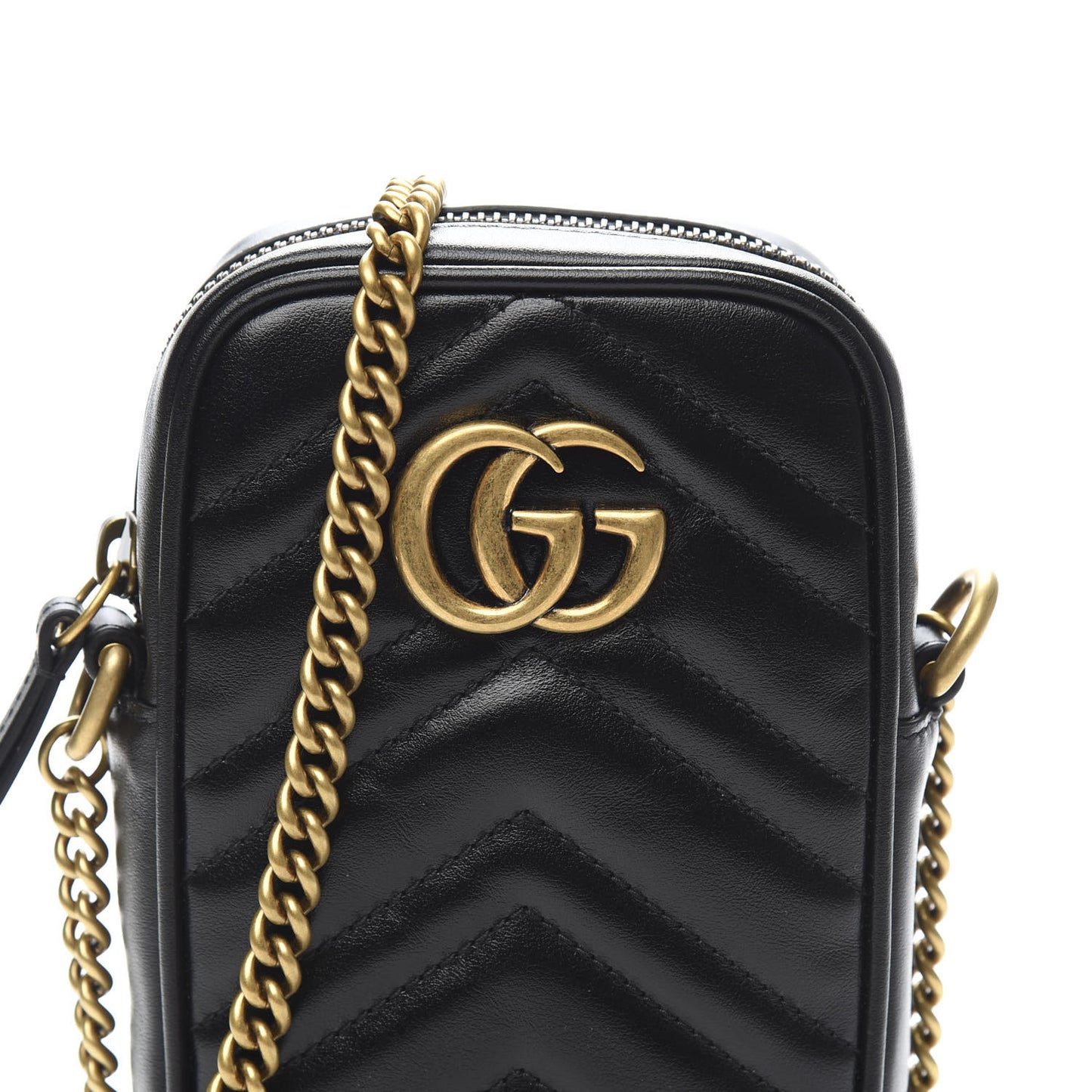 Calfskin Matelasse Mini GG Marmont Crossbody Bag Black