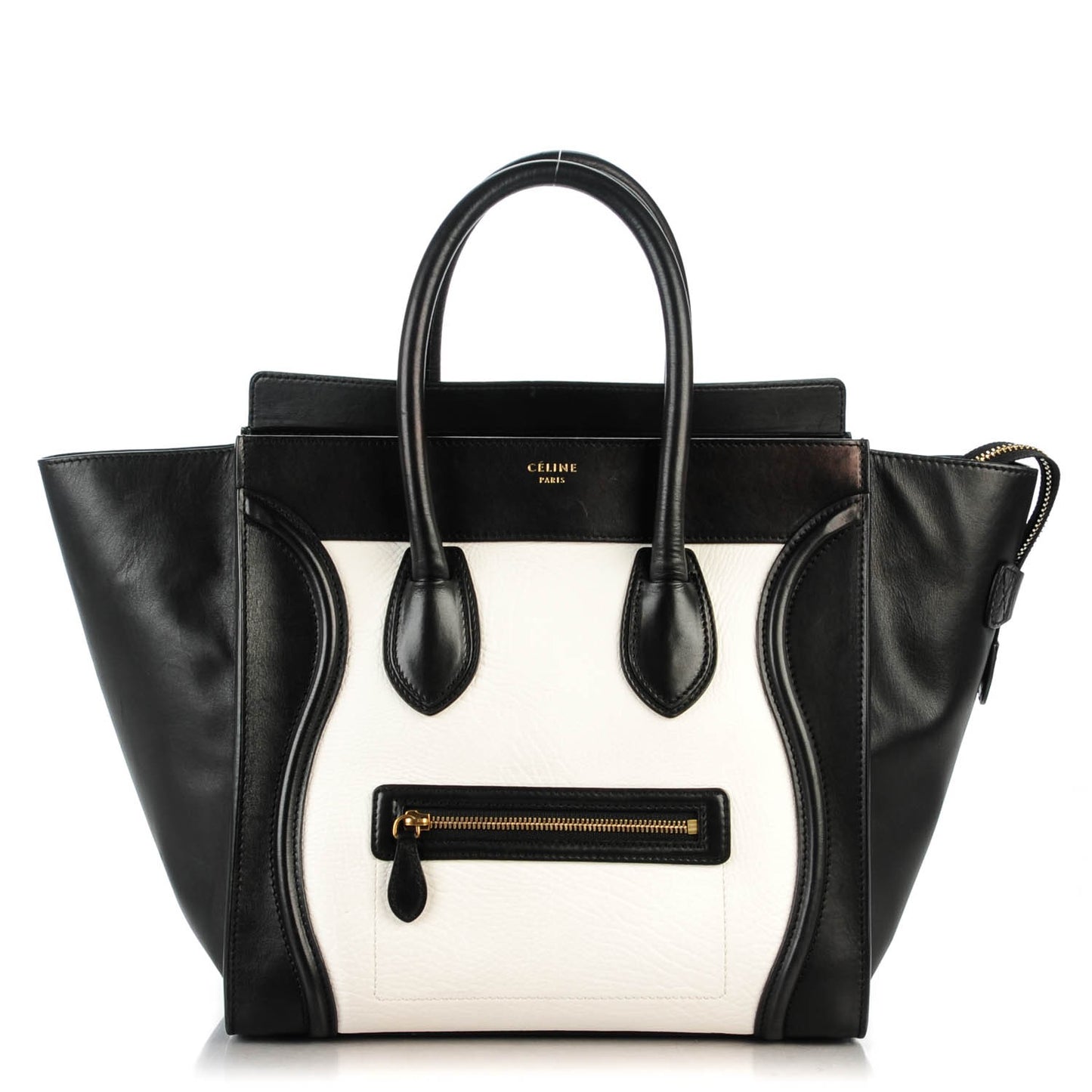 Smooth Calfskin Shrunken Lambskin Mini Bi-Color Luggage Black White