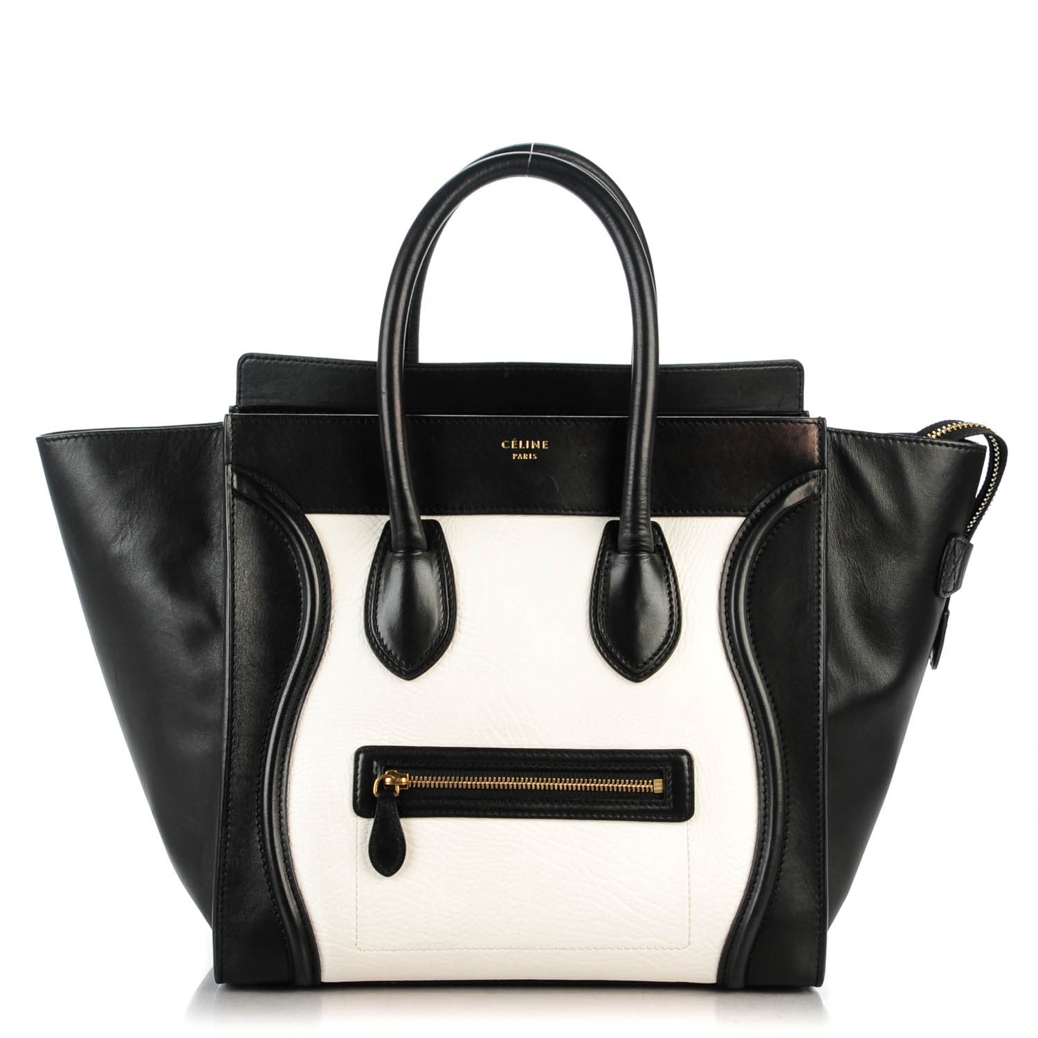 Celine Smooth Calfskin Shrunken Lambskin Mini Bi-Color Luggage Black White 1 of 10