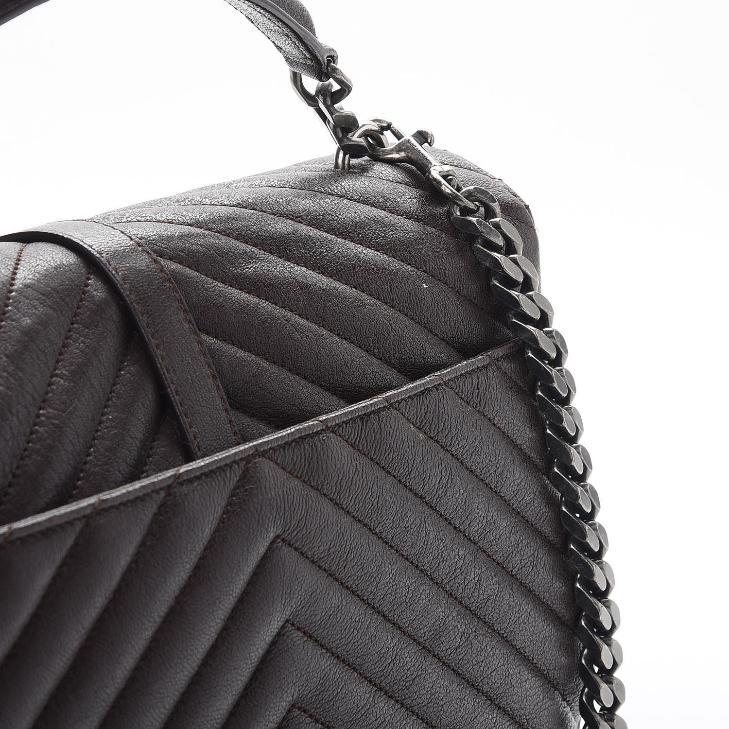Saint Laurent Sheepskin Matelasse Chevron Monogram Large College Satchel Black Tulip 14 of 17