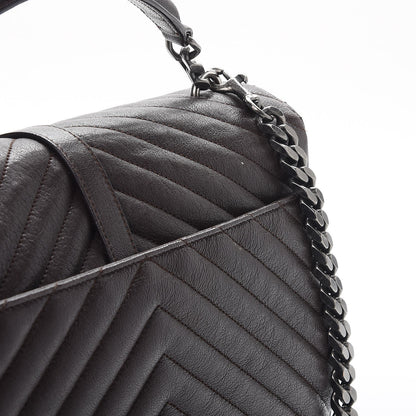Saint Laurent Sheepskin Matelasse Chevron Monogram Large College Satchel Black Tulip 14 of 17