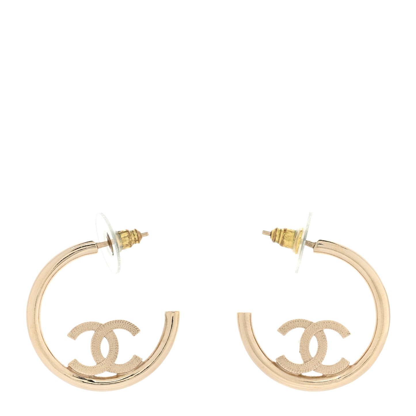Metal Textured CC Hoop Earrings Gold