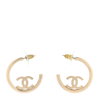 Chanel Metal Textured CC Hoop Earrings Gold 1 of 6