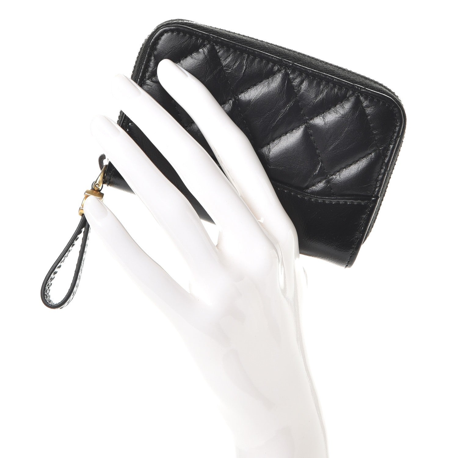 Chanel Aged Calfskin Quilted Gabrielle Zip Around Coin Purse Wallet Black 2 of 8