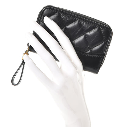 Chanel Aged Calfskin Quilted Gabrielle Zip Around Coin Purse Wallet Black 2 of 8