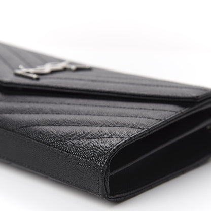 Saint Laurent Grain De Poudre Matelasse Chevron Monogram Chain Wallet Black 5 of 7