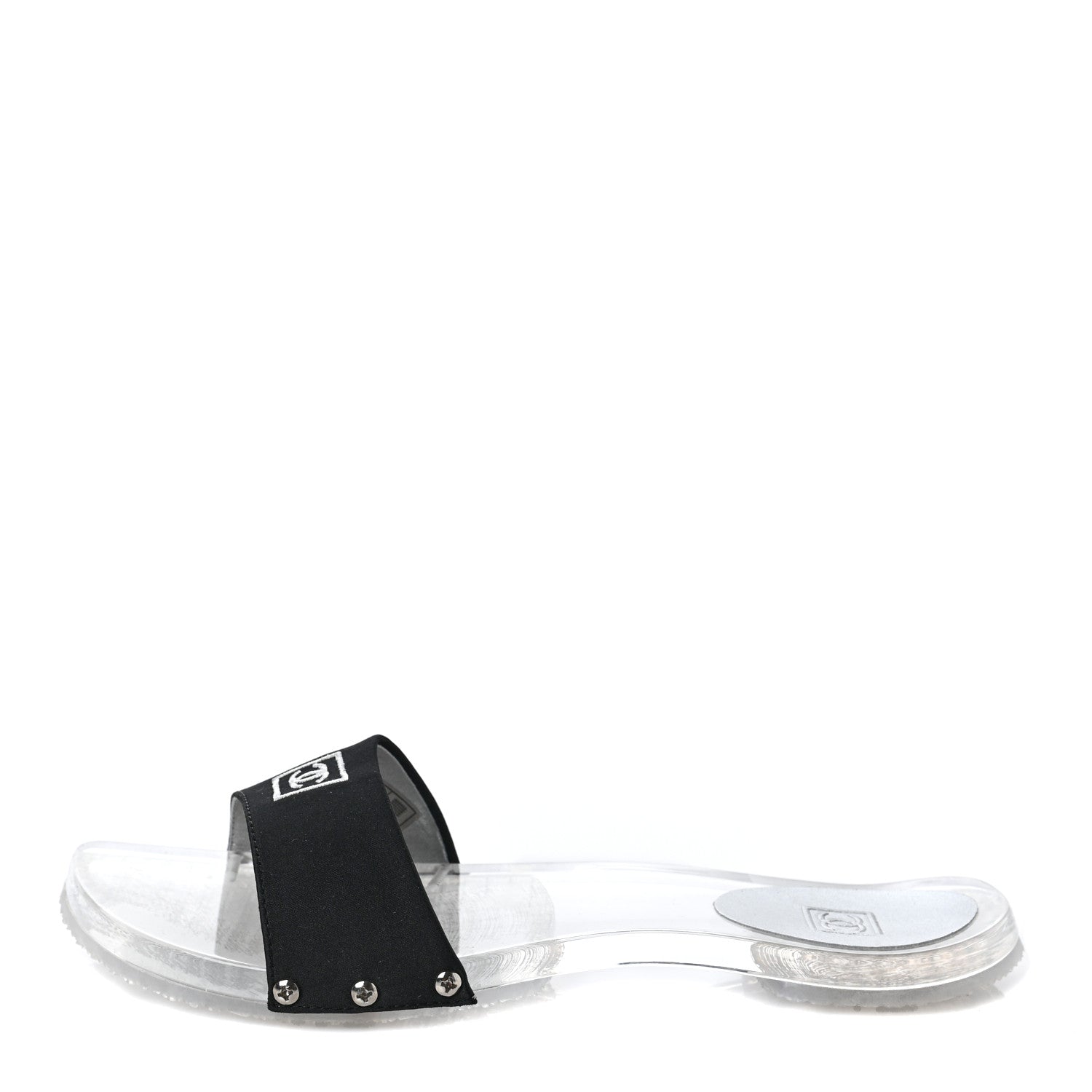 Chanel PVC Transparent Satin CC Flat Slide Sandals 37 White Black 1 of 8