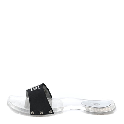 Chanel PVC Transparent Satin CC Flat Slide Sandals 37 White Black 1 of 8