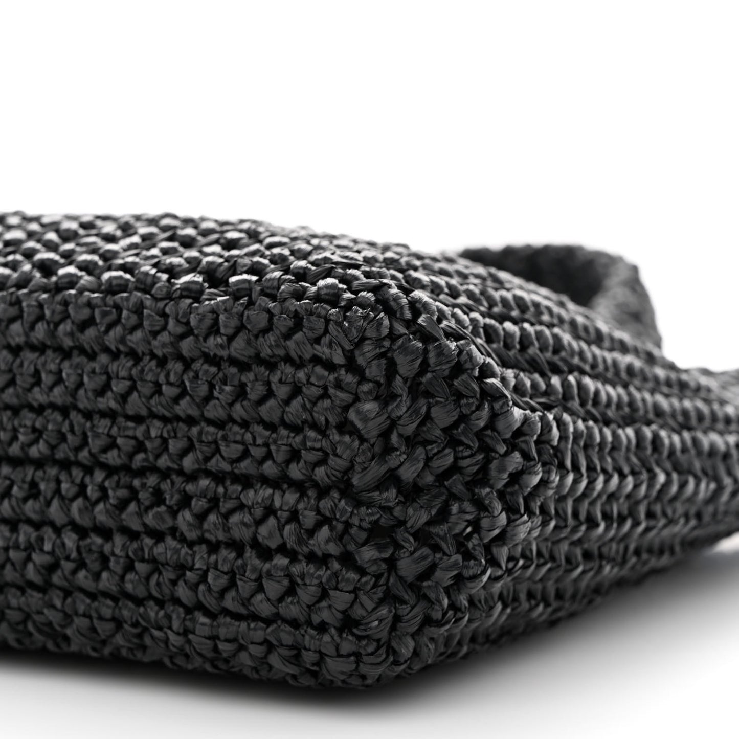 Yarn Raffia Effect Crochet Small Logo Tote Black