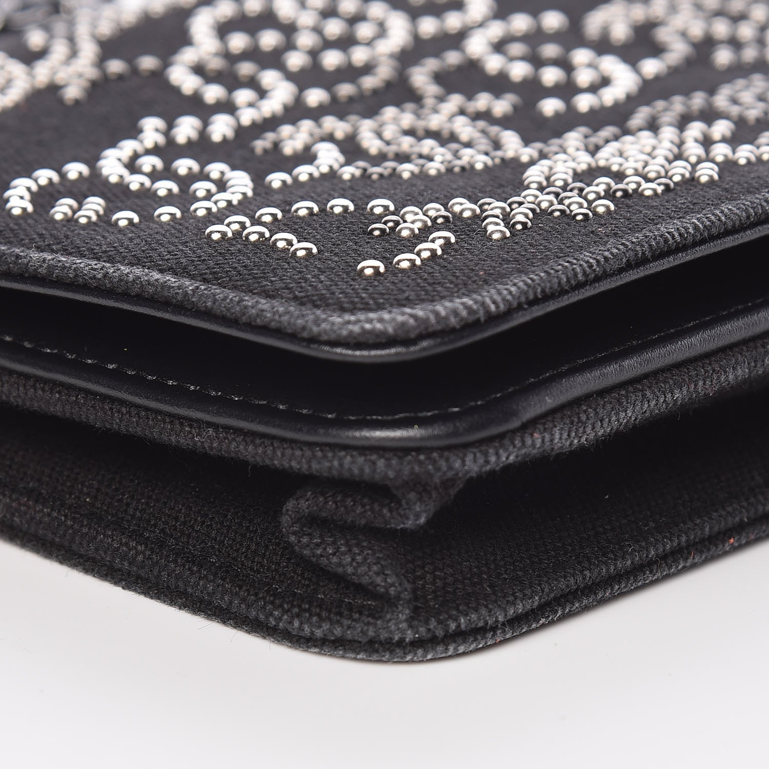 Chanel Canvas Studded CC Wallet On Chain WOC Black 10 of 14
