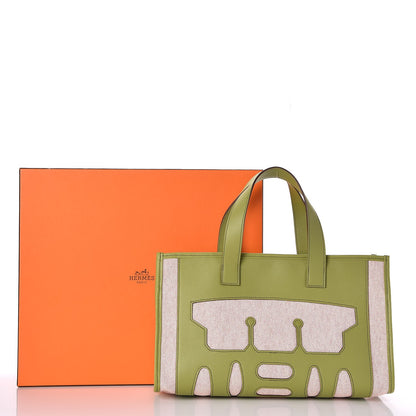 Hermes Swift Toile Petit H Decoupe Basse PM Skeleton Tote Natural Vert Anis 8 of 8