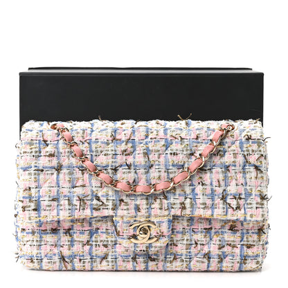 Chanel Tweed Quilted Medium Double Flap Blue Pink Gold White 11 of 11