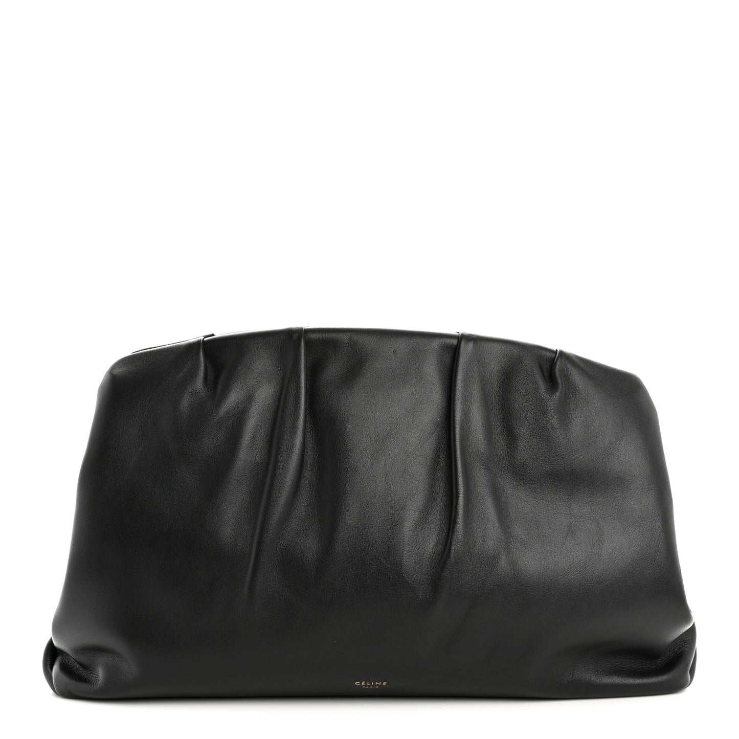 Calfskin Pleated French Lock Clutch Black