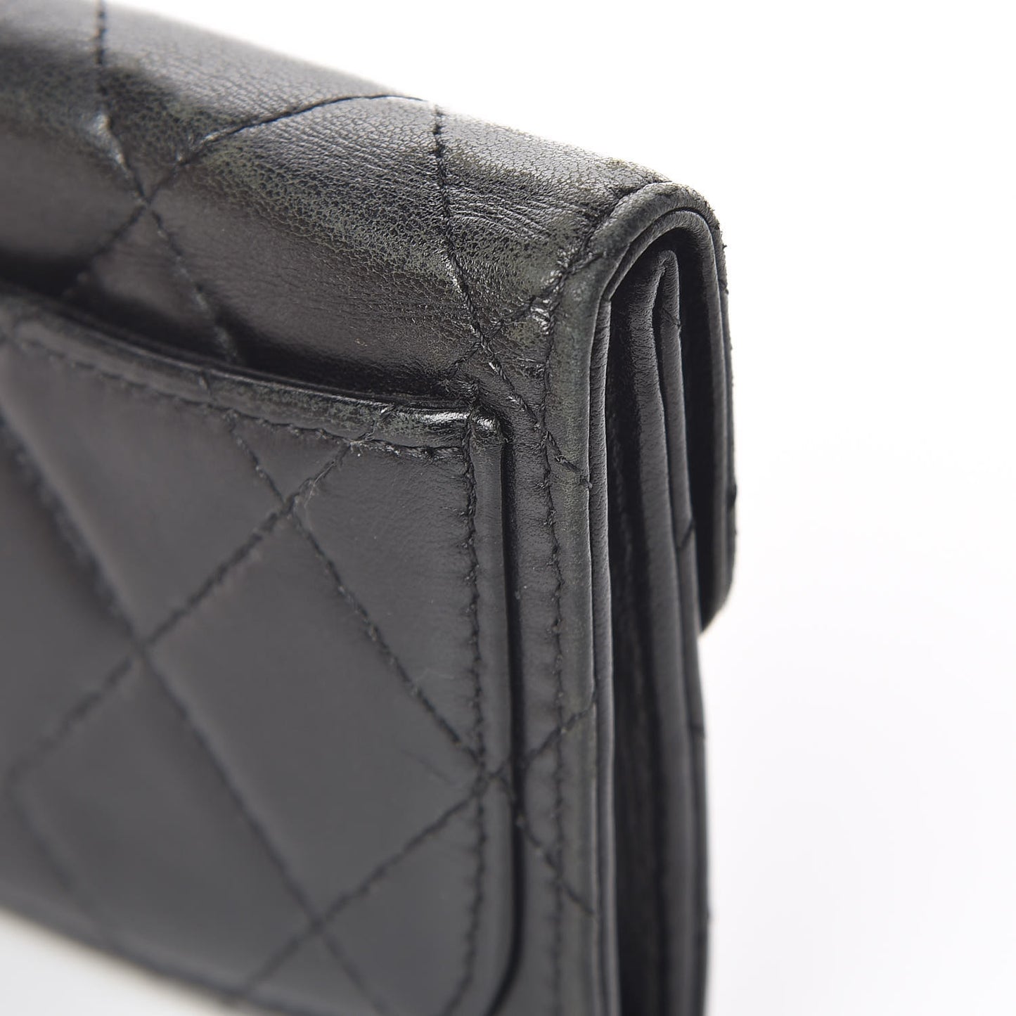 Lambskin Quilted Flap Card Holder Wallet Black