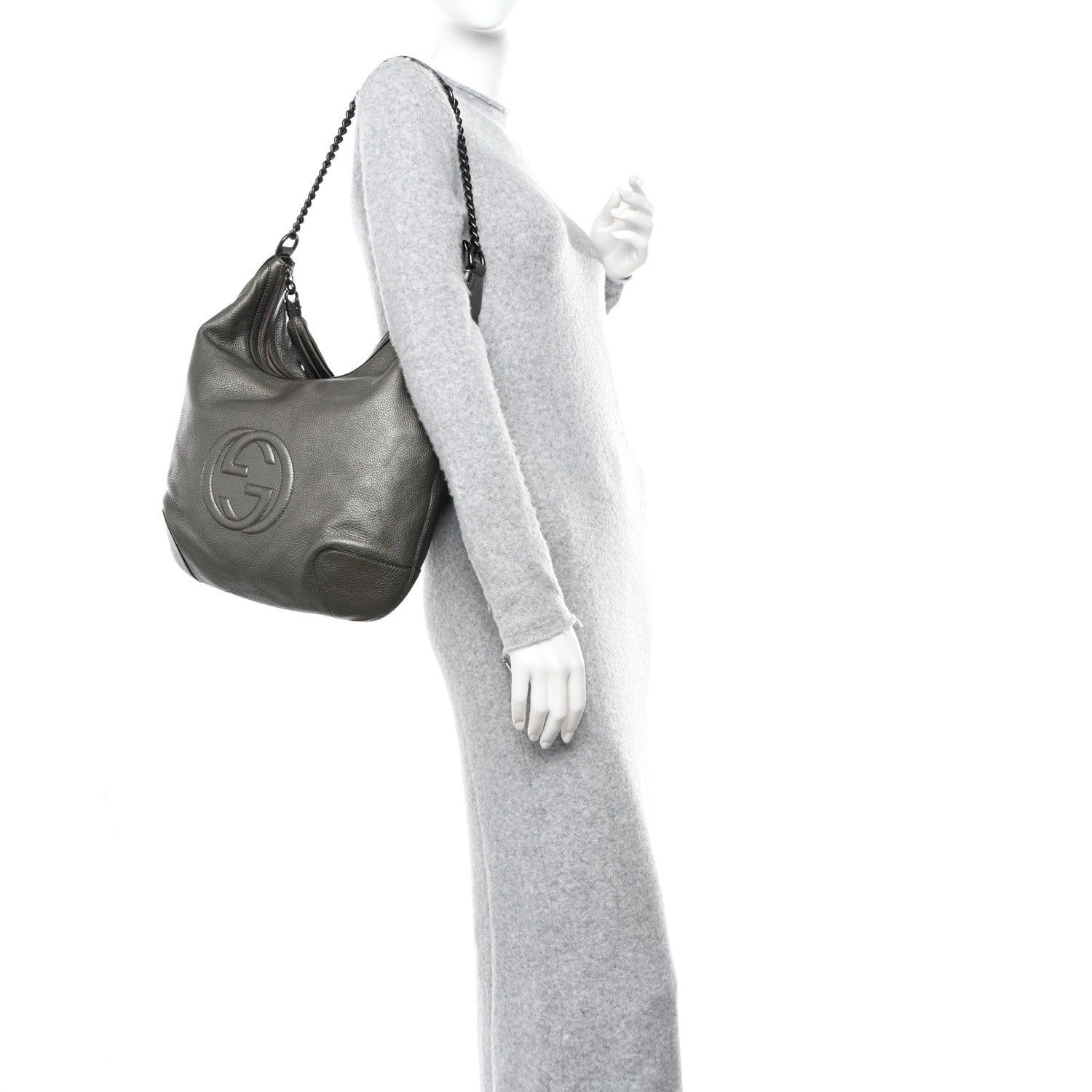 Gucci Metallic Pebbled Calfskin Medium Soho Chain Hobo Sasso 2 of 10