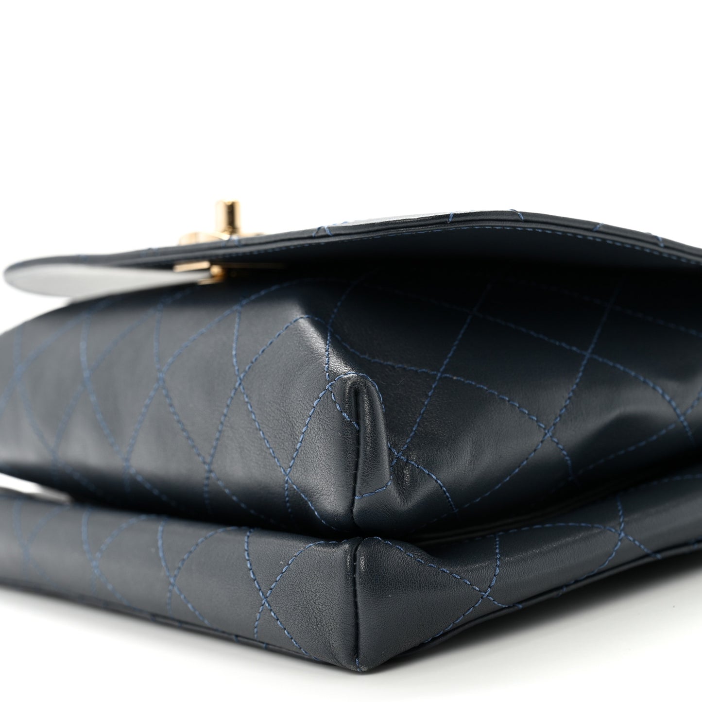 Calfskin Quilted Double Pocket Top Handle Flap Blue