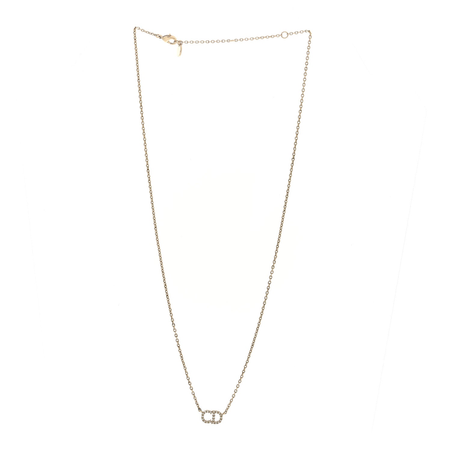 Christian Dior Metal Crystal CD Necklace Gold 3 of 4