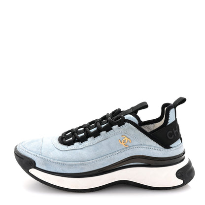 Chanel Suede Calfskin Nylon Grosgrain CC Sneakers 38.5 Light Blue 1 of 10